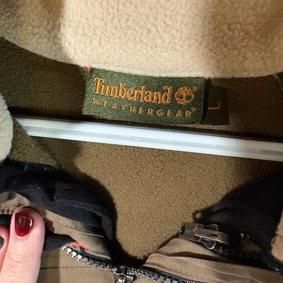 Timberland 2 Layer Winter Coat Olive Brown Sz  L  Zip out Liner Orange Accents - Picture 9 of 11